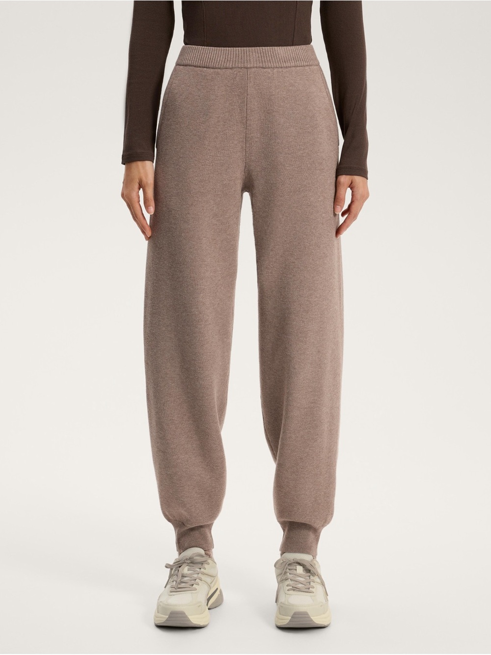 Cozy Ribbed Hem Joggers in Taupe